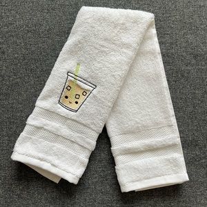 Embroidered Bubble Tea Kitchen or Bathroom Hand Towel